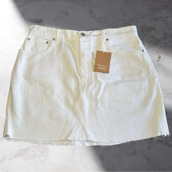 Reformation Dresses & Skirts - Reformation Cherry Denim Mini Skirt In White Size 31